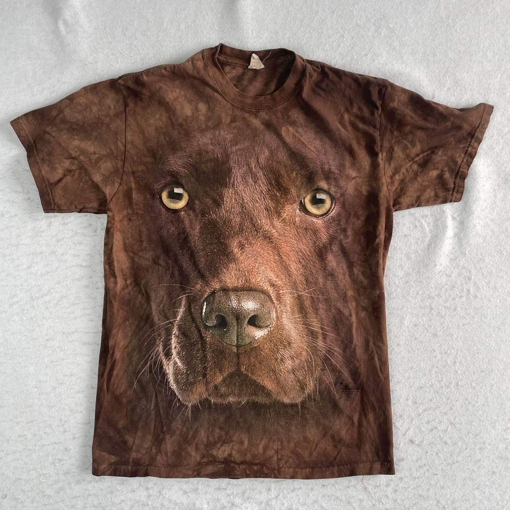 The Mountain T Shirt Adult Medium Brown Chocolate Lab Dog Face Tie Dye Tee